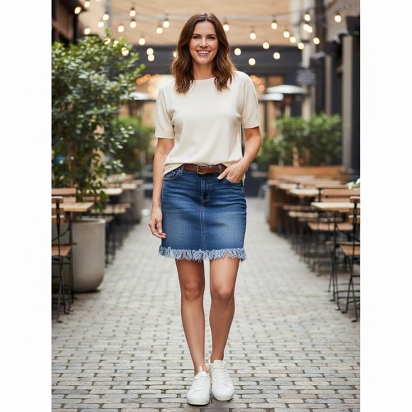 NY TRENDS 4 Dresses & Skirts - NY Trends 4 Denim Mini Skirt Womens Large Blue Distressed Frayed Hem Y2K Edgy